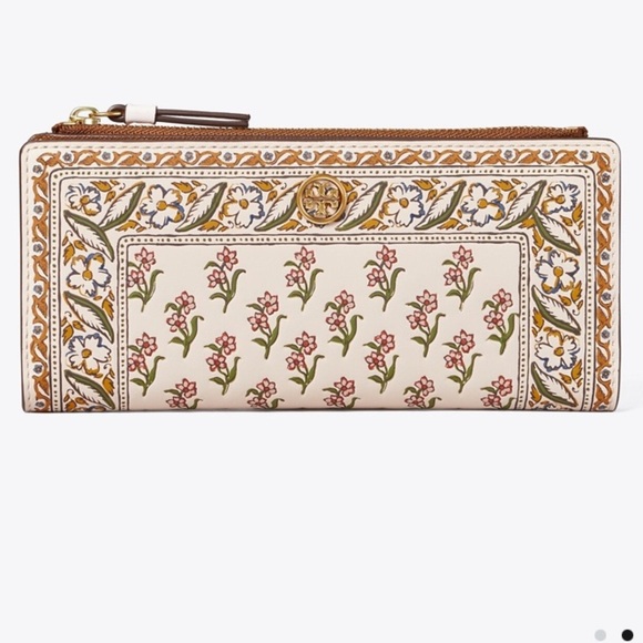 Tory Burch Walker Printed Zip Slim Wallet Ditsy Borders Floral - Picture 12 of 12